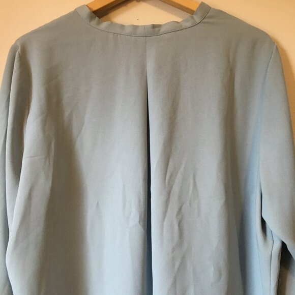 Pale Periwinkle Blue Bow Collar Bell Sleeve Button Down Evelina Blouse - Picture 7 of 16